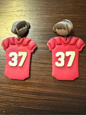 Kids Red Football Jersey Number 37 Earrings